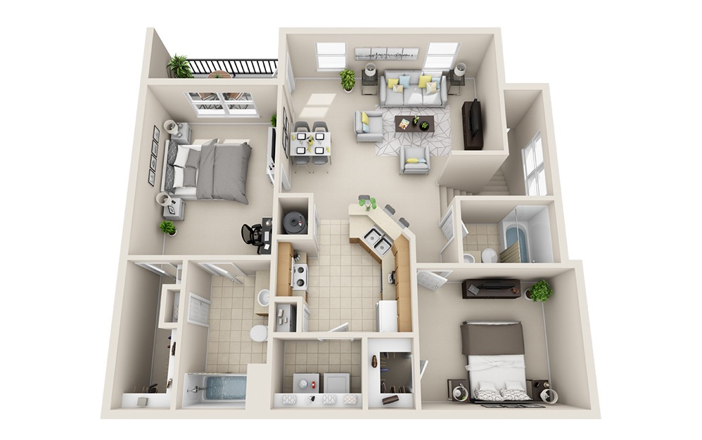 B4H-UG - 2 bedroom floorplan layout with 2 baths and 1149 square feet.